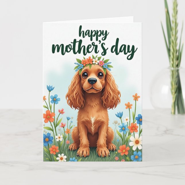 Faux Foil Puppy Flowers Card (Front)
