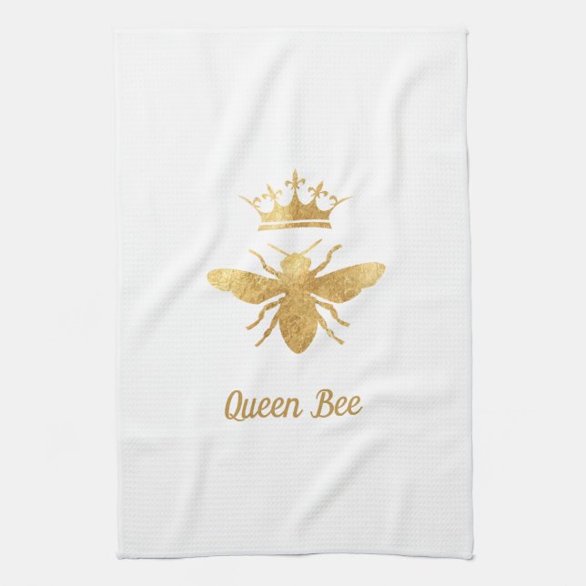 faux foil queen bee kitchen towel (Vertical)