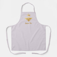 faux foil queen bee logo on lavender apron