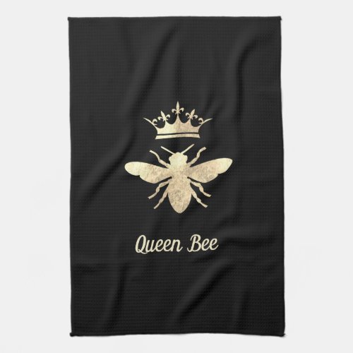 faux foil queen bee on black kitchen towel