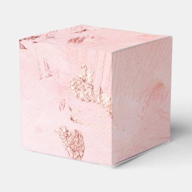 Faux Foil Rose Gold and Serenity Paint Texture Favor Boxes (Back Side)