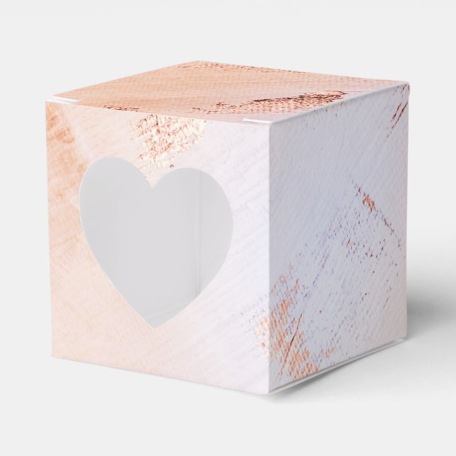 Faux Foil Rose Gold and Serenity Paint Texture Favor Boxes (Front Side)
