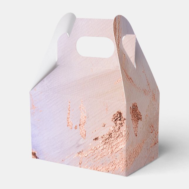 Faux Foil Rose Gold and Serenity Paint Texture Favor Boxes (Front Side)