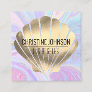 faux foil seashell square business card