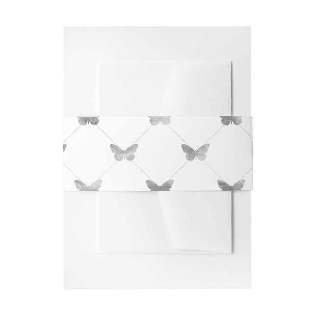 Faux Foil Silver Lattice Butterfly Pattern Invitation Belly Band (Front Example)