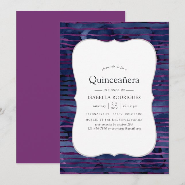 Faux foil striped Quinceanera Invitation (Front/Back)