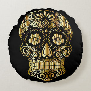 Faux Foil Sugar Skull Throw Pillow
