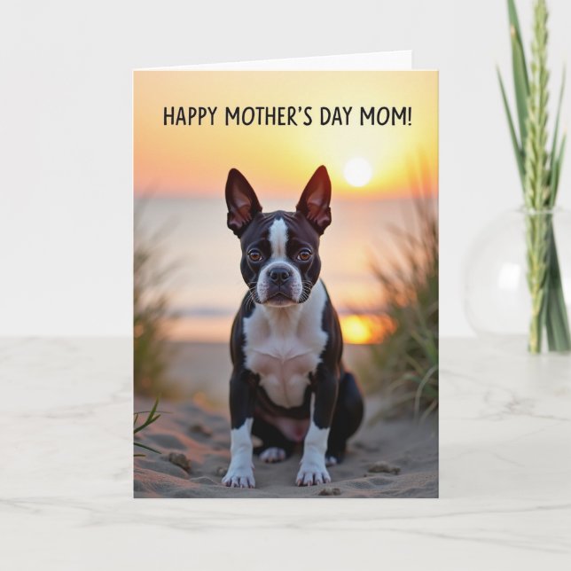 Faux Foil Sunset Dog Mom Card (Front)