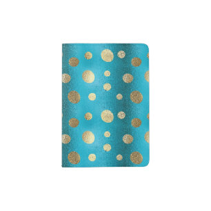 Faux Foil Turquoise & Gold Polka Dots Passport Holder