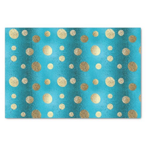 Faux Foil Turquoise  Gold Polka Dots Tissue Paper