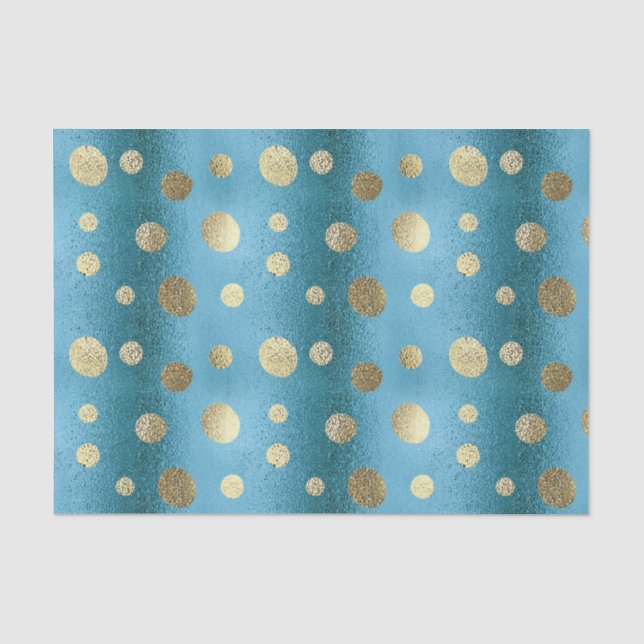 Faux Foil Turquoise & Gold Polka Dots Tissue Paper (Front)