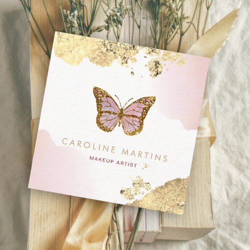 FAUX foil watercolor blush butterfly Square Business Card
