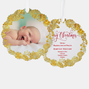faux foil wreath new baby Merry Christmas Ornament Card