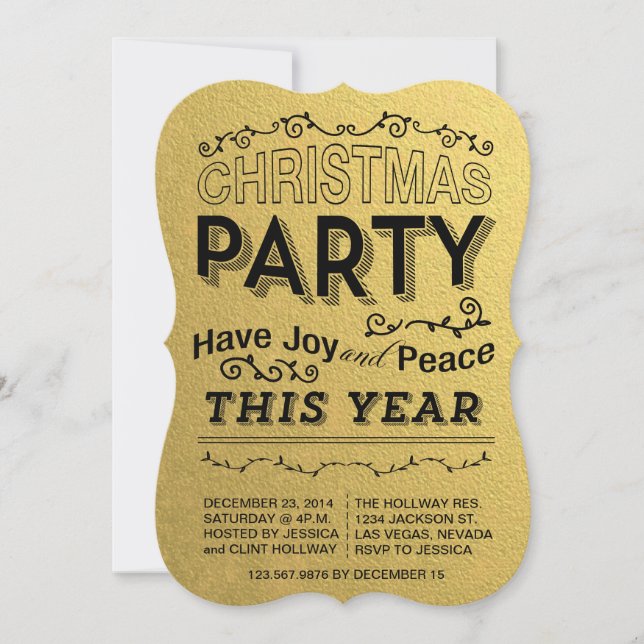 faux foild gold holiday party invitation (Front)