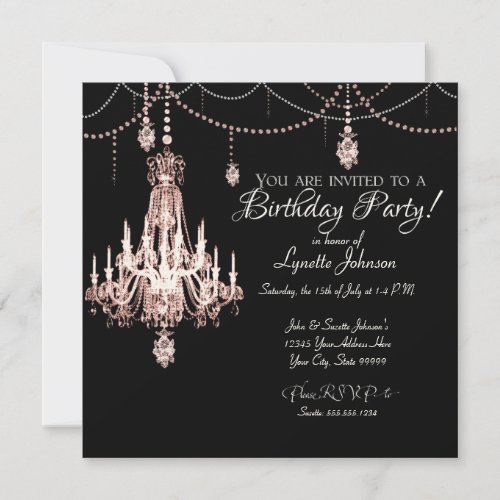 FAUX French Crystal Chandelier Birthday Party Personalized Invitation