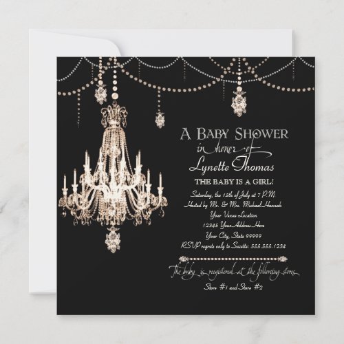 FAUX French Crystal Chandelier Draped Pearl Shower Invitation