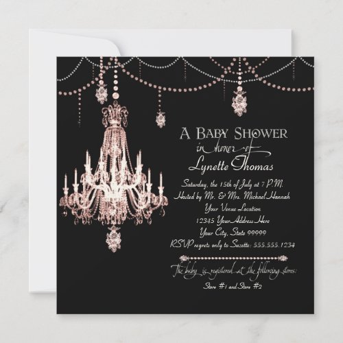 FAUX French Crystal Chandelier Draped Pearl Shower Invitation