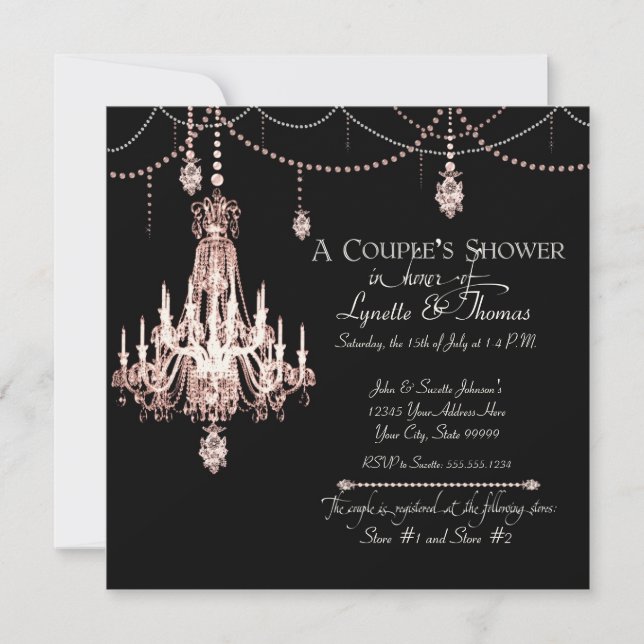 FAUX French Crystal Chandelier Draped Pearls Party Invitation (Front)