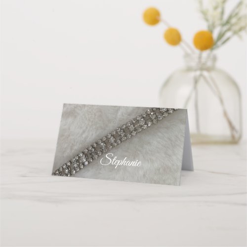 Faux Fur and Diamond Gems Place Card