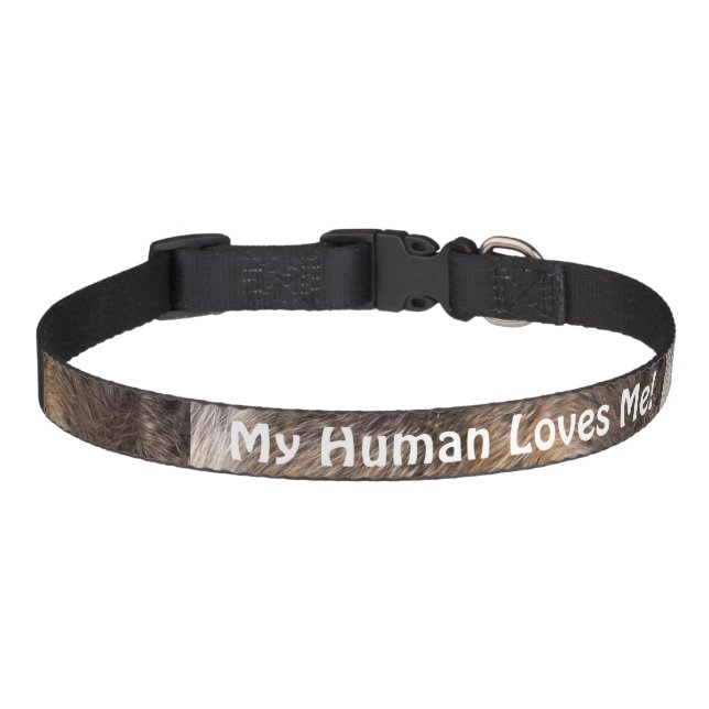 Faux-Fur image w My Human Loves me! Pet-owner Gift Pet Collar (Front)