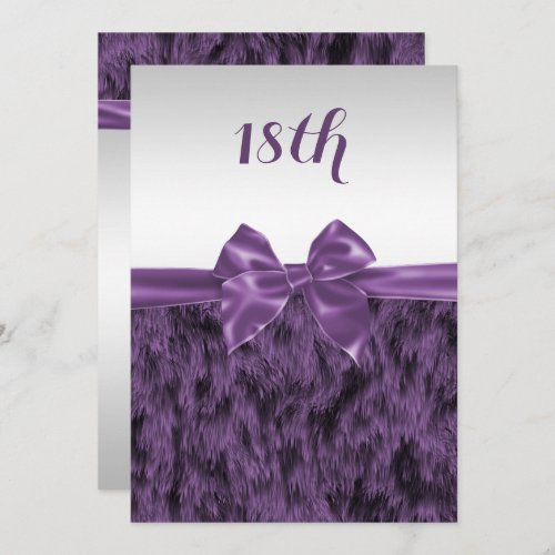 Faux Fur  Purple Bow 18th Birthday Invitation