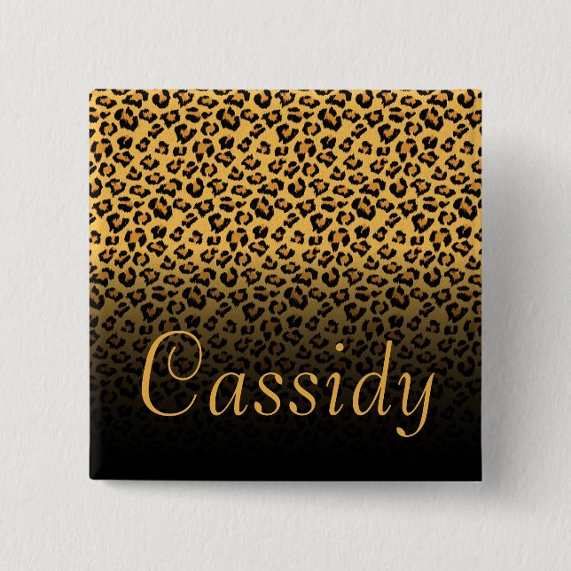 Faux Fur Wild Leopard Print with Gold Name Button (Front)