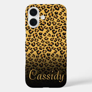 Faux Fur Wild Leopard Print with Gold Name iPhone 16 Case