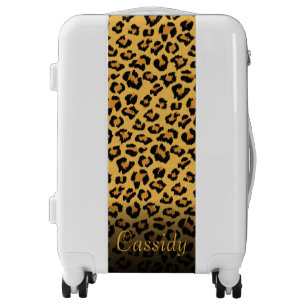 Faux Fur Wild Leopard Print with Gold Name Luggage