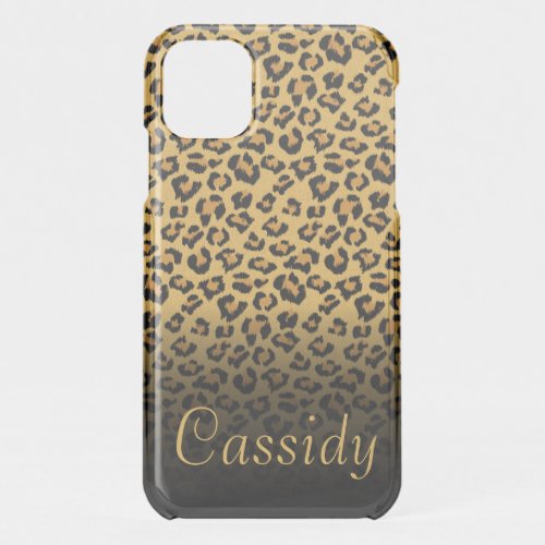 Faux Fur Wild Leopard Print with Gold Name iPhone 11 Case