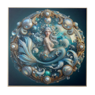 Faux Gemstones Mermaid   Art Nouveau 3D Effect Ceramic Tile