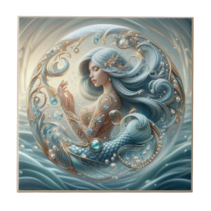 Faux Gemstones Mermaid   Art Nouveau 3D Effect Ceramic Tile