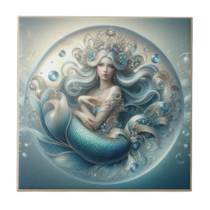 Faux Gemstones Mermaid   Art Nouveau 3D Effect Ceramic Tile