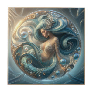 Faux Gemstones Mermaid   Art Nouveau 3D Effect Ceramic Tile