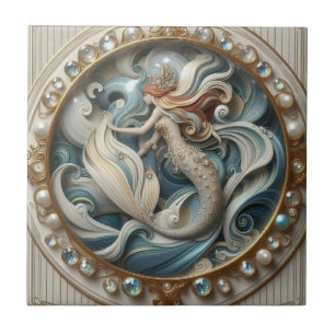 Faux Gemstones Mermaid   Art Nouveau 3D Effect Ceramic Tile