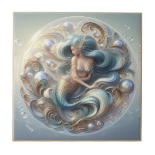 Faux Gemstones Mermaid   Art Nouveau 3D Effect Ceramic Tile