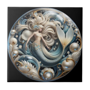 Faux Gemstones Mermaid   Art Nouveau 3D Effect Ceramic Tile