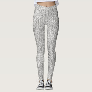 Faux Geometric Basket Weave Pattern - Silver/Gray Leggings
