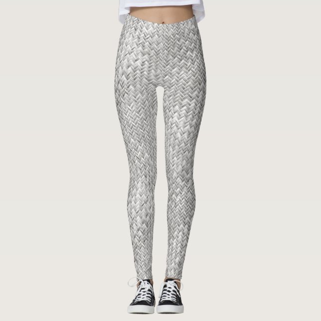 Faux Geometric Basket Weave Pattern - Silver/Gray Leggings (Front)