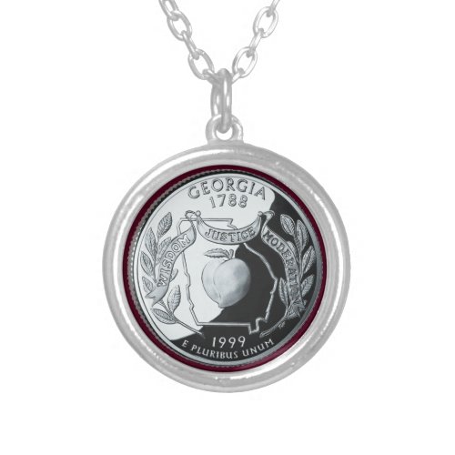 Faux Georgia State Quarter Silver Plated Necklace