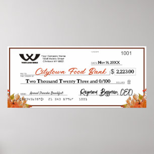Faux giant charity check autumn fall Thanksgiving Poster