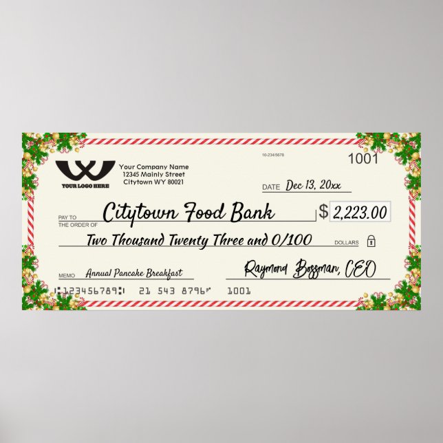 Faux giant charity check Christmas candy cane Poster (Front)