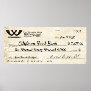 Faux giant charity check Christmas snowflakes Poster