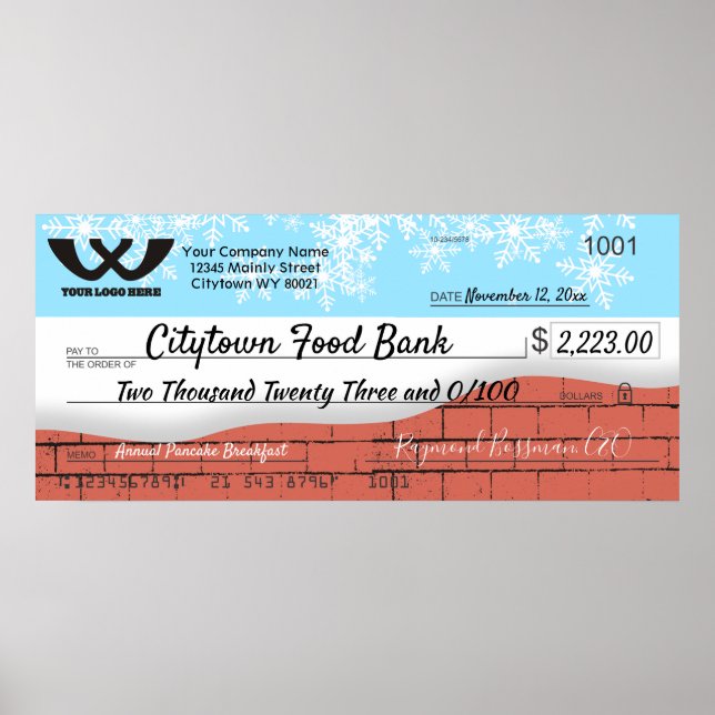 Faux giant charity check Christmas snowflakes Poster (Front)