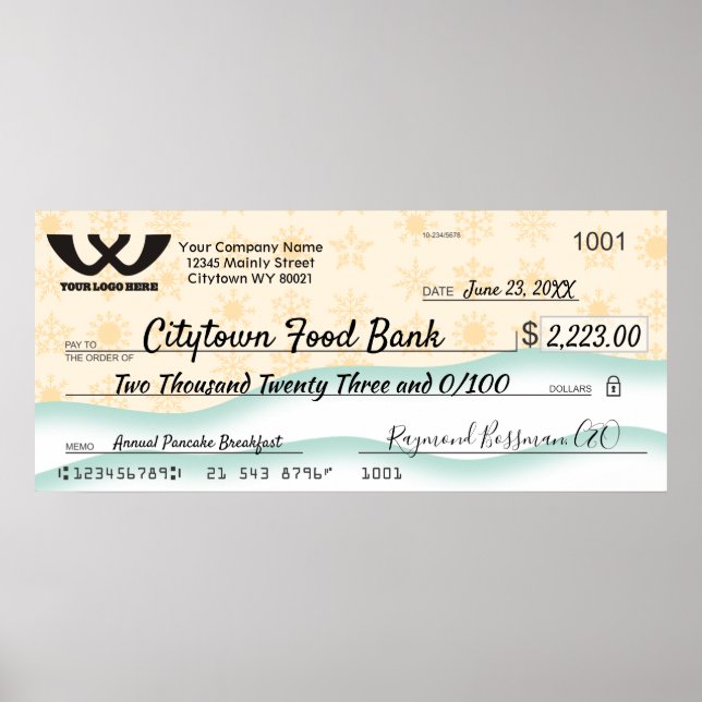 Faux giant charity check Christmas snowflakes Poster (Front)