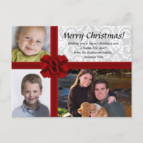 Faux Gift Box 3_Photo Christmas Greeting Postcard