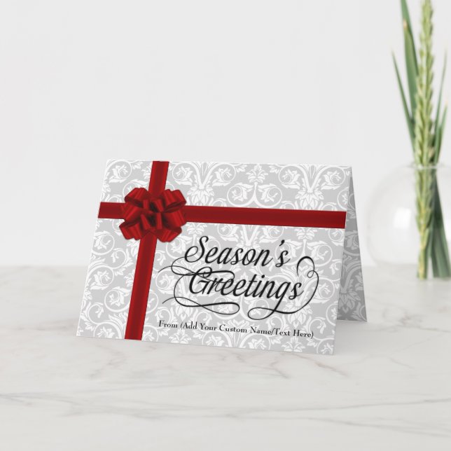 Faux Gift Box Style Bow Season's Greetings Card (Front)