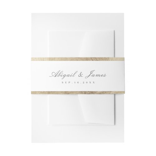 Faux gilded gold border simple wedding invitation belly band