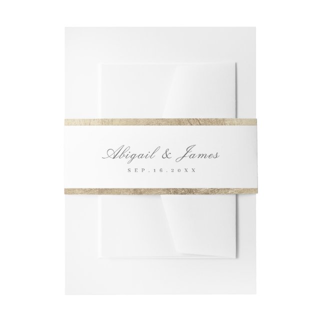 Faux gilded gold border simple wedding invitation belly band (Front Example)