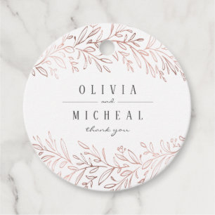 Faux gilded rose gold botanical elegant wedding favor tags