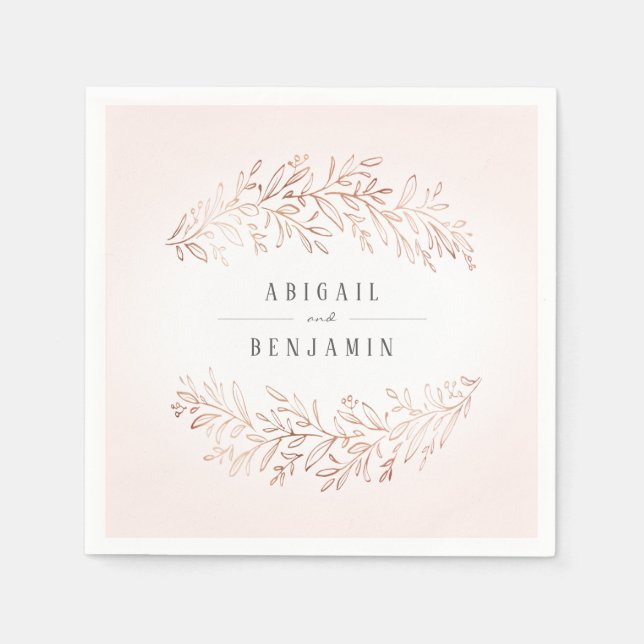 Faux gilded rose gold botanical elegant wedding na napkins (Front)